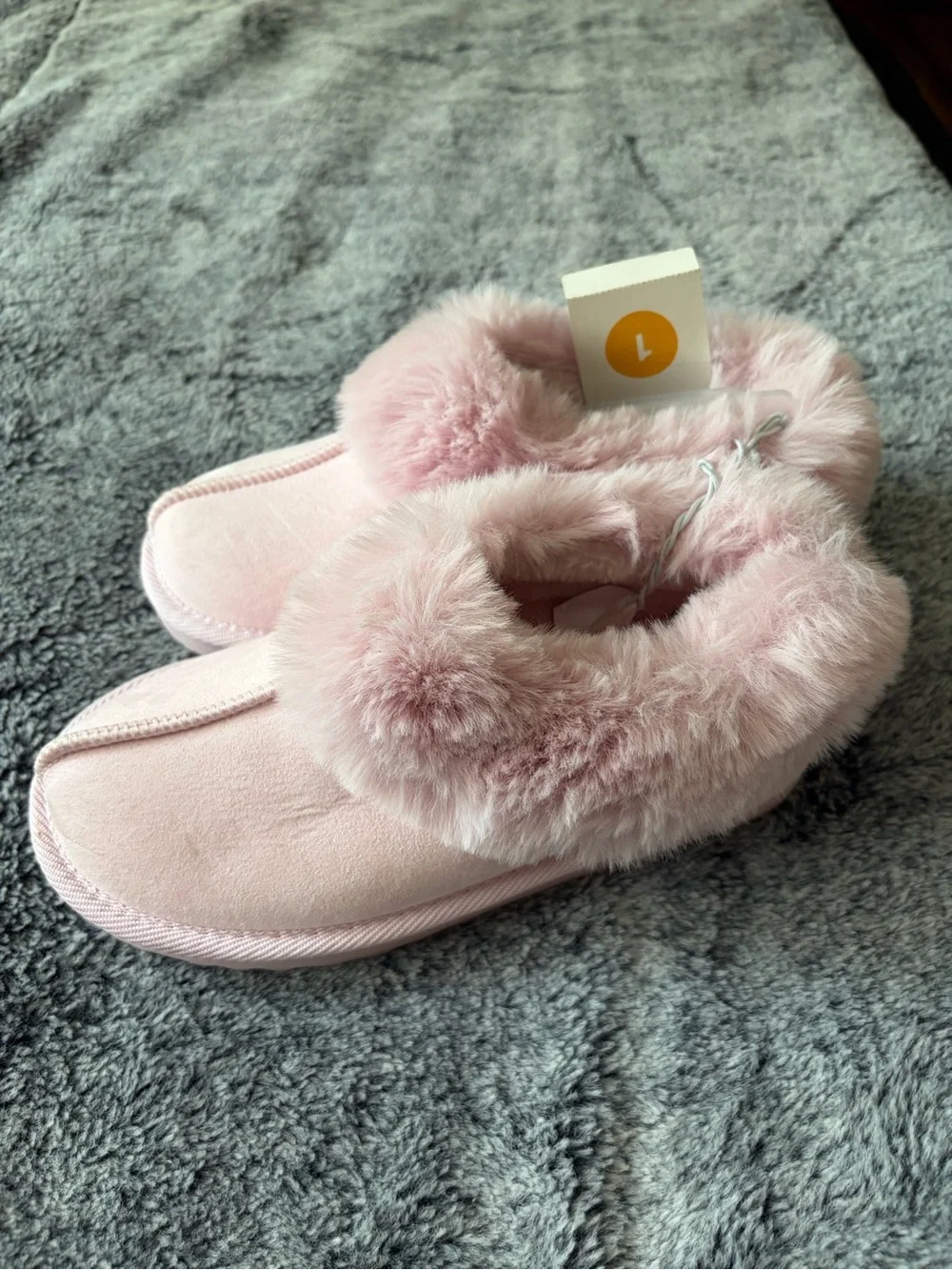 Cat & Jack Light Pink Faux Fur Cuff Slip-On Slippers for Kids